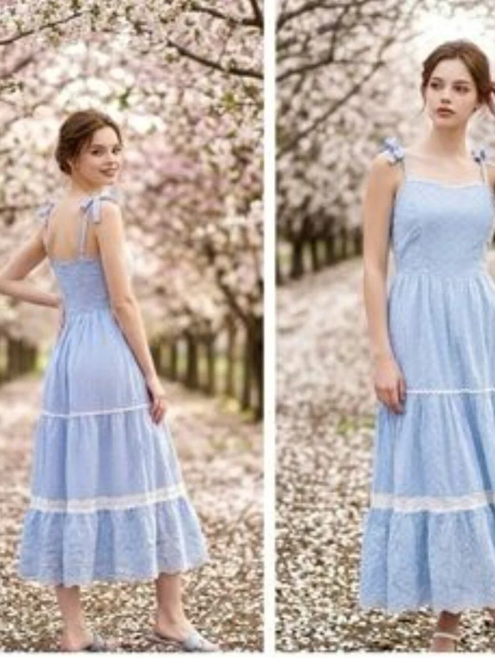 Shabby Chic Blue Lace Trim Maxi Dress Women's Size 4